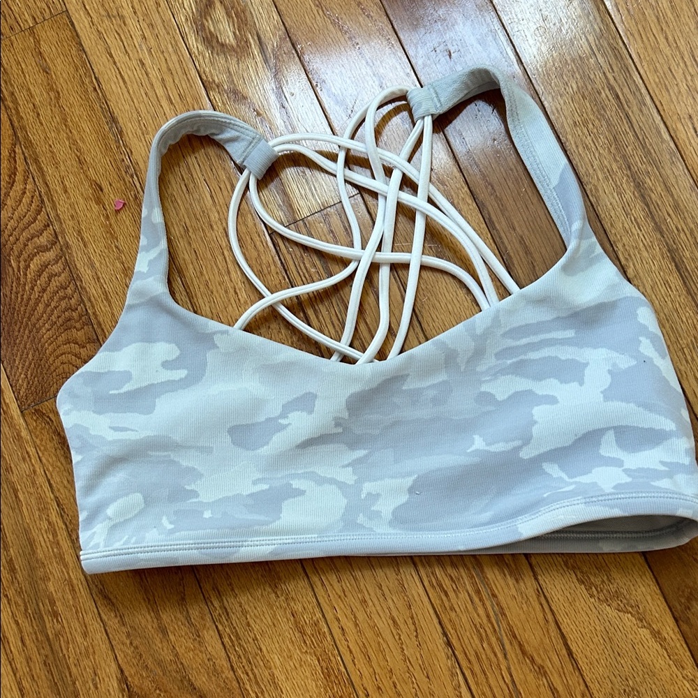 lululemon athletica Free to Be Wild Light Gray Camo Strappy-Back Sports Bra